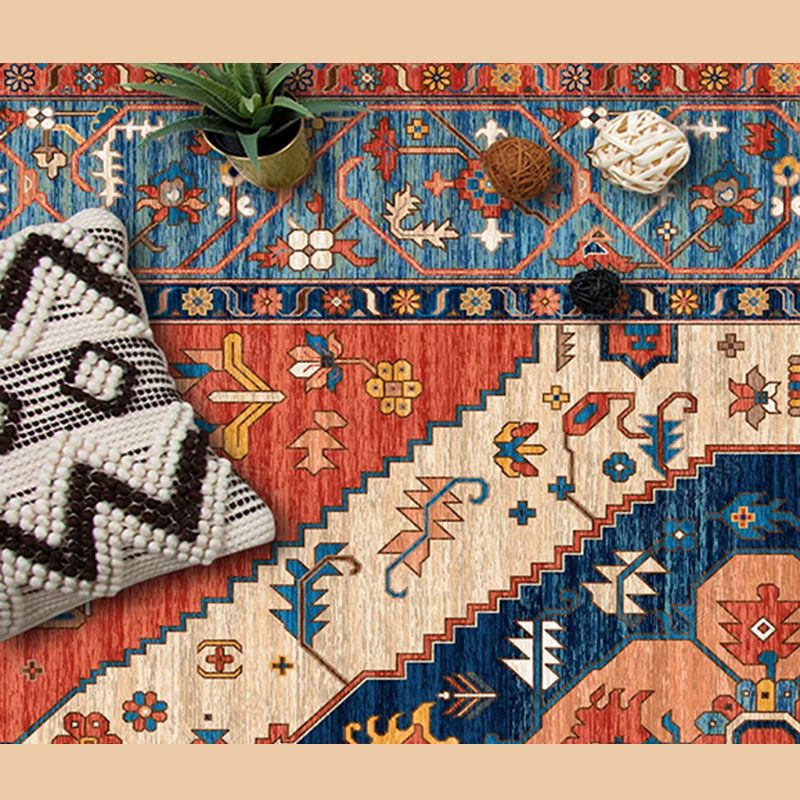 Multicolor Symmetrical Print Rug Polyester Carpet Retro Anti-Slip Backing Indoor Rug for Living Room