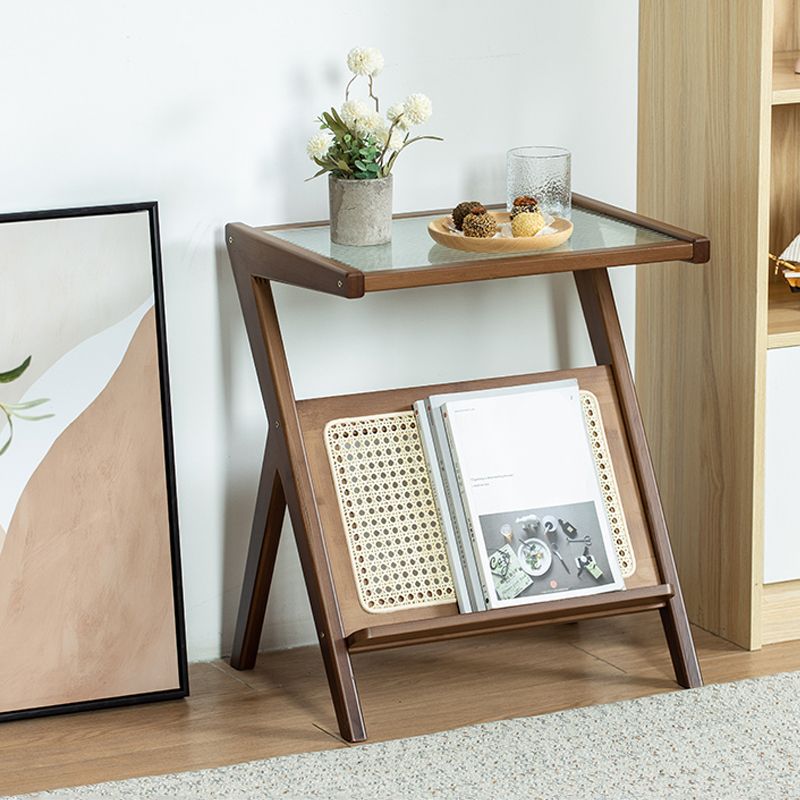 19.7" W Cross Legs End Table Rectangular Glass Side Table for Living Room