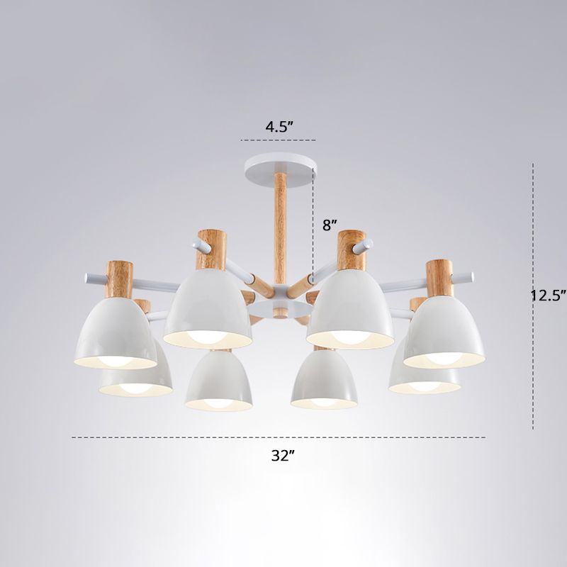 White Bell Suspension Light Fixture Minimalist Metal Chandelier Lamp with Wooden Decor