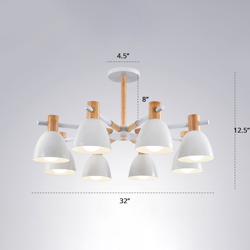 Witte klok ophanging Licht armatuur Minimalistische metalen kroonluchter lamp met houten decor