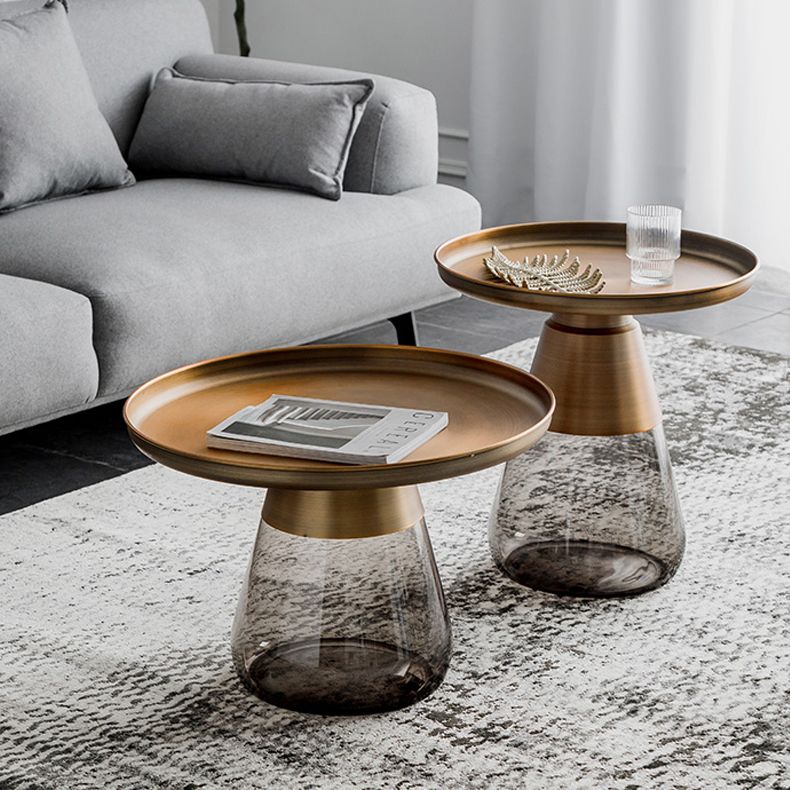 Contemporary Style Round Side End Table Glass Pedestal Leg Side Table