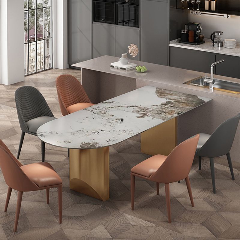 Modern Dining Table Stone Top Dining Table with Stainless Steel Double pedestal Base