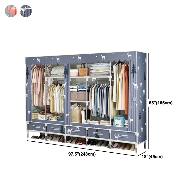 Modern Style Wardrobe Armoire Steel Frame Home Wardrobe with Drawers