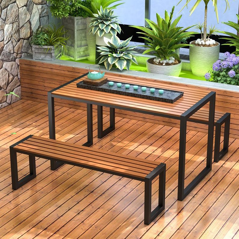 Industrial 1/3 Pieces Metal Rectangle Dining Set Reclaimed Wood Dining Table Set