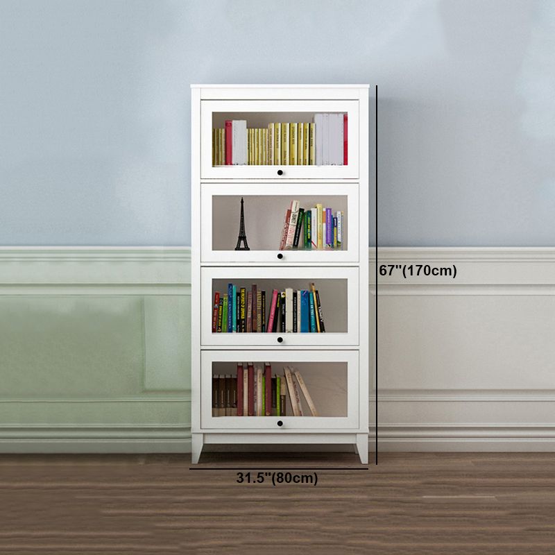White Manufactured Wood Standard Bookcase Modern Bookshelf with Glass Doors