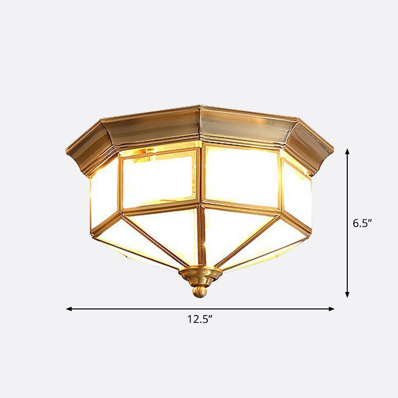 Cap Shaped Frosted Glass Ceiling Fixture Minimalist 2-Bulb Corridor Flush Mounted Light in Brass