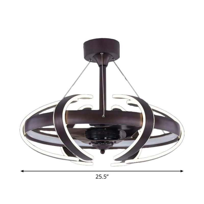 3-blade kooi metalen semi-spoelplafondlicht eenvoudig 25,5 "brede led koffiehangende ventilatorlamp