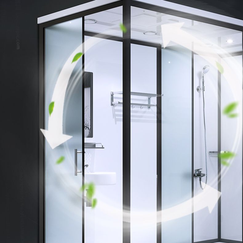 Framed Tempered Glass Shower Stall with Back Wall Panel and Shower Base