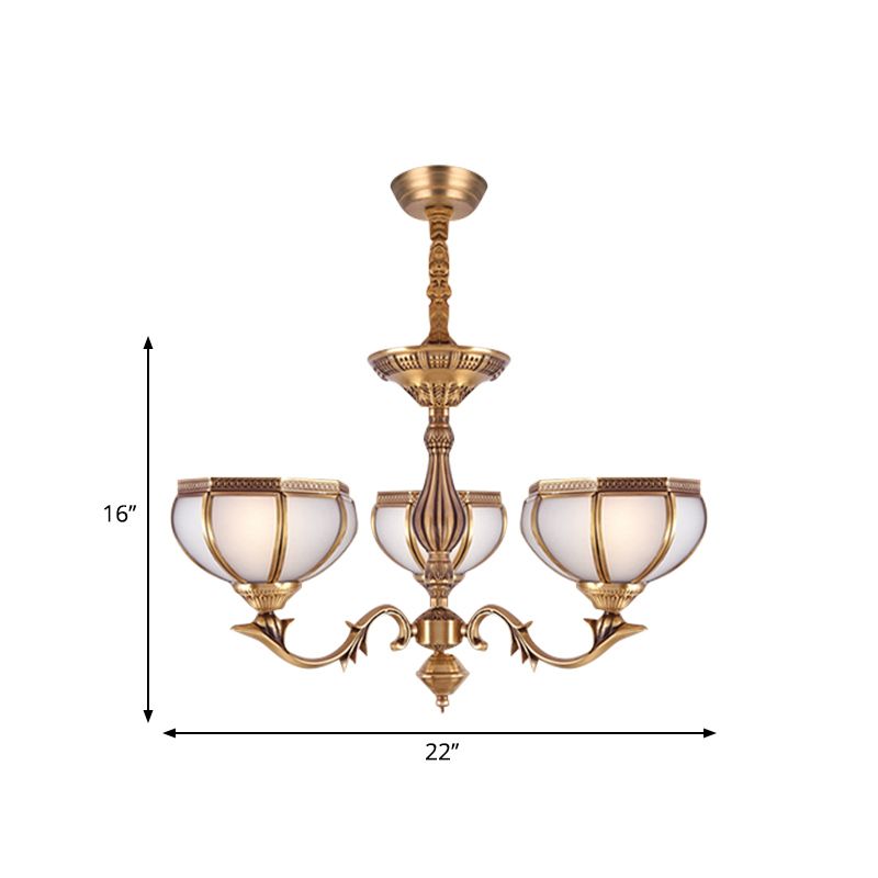 Cupola in vetro glassata bianca a sospensione del lampadario coloniale 3/5/9 lampadine sospensione soggiorno Luce a sospensione