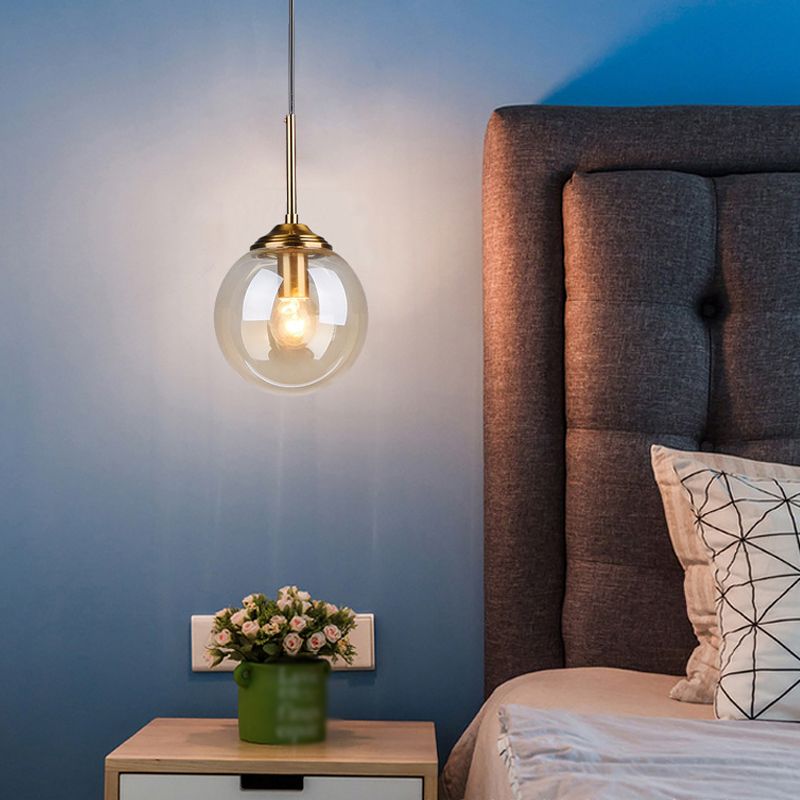 Luces colgantes de sombra esférica de vidrio estilo moderno 1 cabezal colgante de montaje colgante para la cama