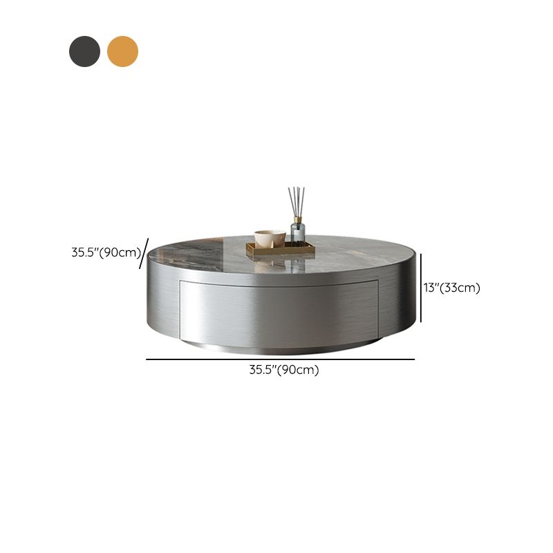 Modern Slate and Glass Top Coffee Table Set Round Drum Cocktail Table