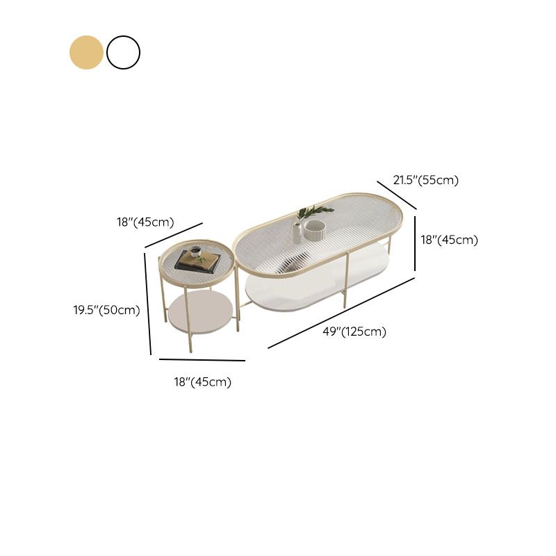 4 Legs Metal Coffee Table Shelf Included Oval Glass Top Cocktail Table