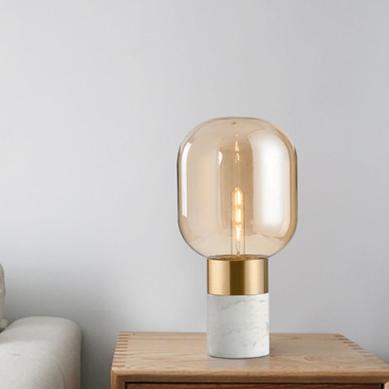 Capsule Shaped Glass Nightstand Lamp Postmodern 1 Bulb Table Light for Bedroom