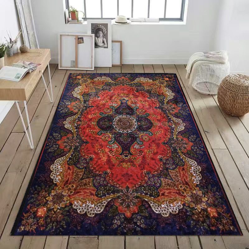 Fancy Traditional Area Carpet Medallion Pattern Polyester Rug Stain Resistant Rug for Home Decor