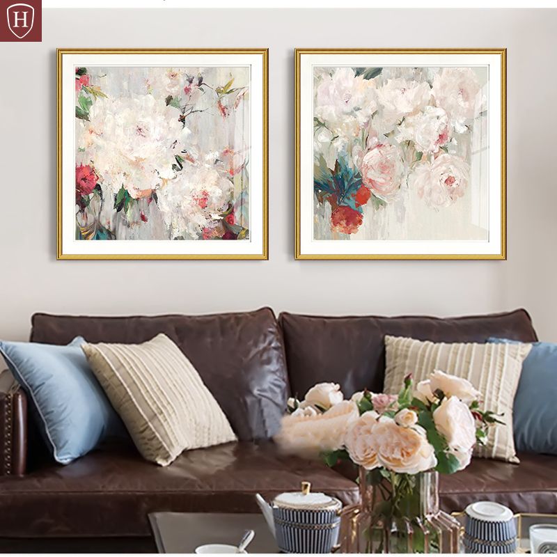 Bloom Print Wrapped Canvas Traditional Textured Painting in Light Color for Lounge