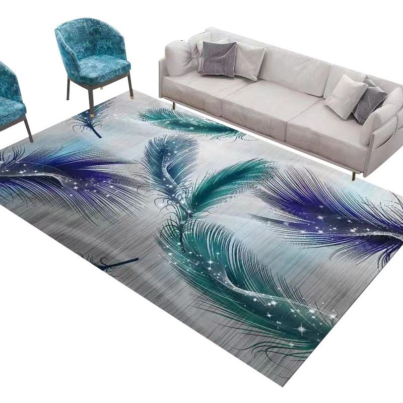 Gray Feather Rug Polyester Modern Area Rug Non-Slip Backing Rug for Drawing Room