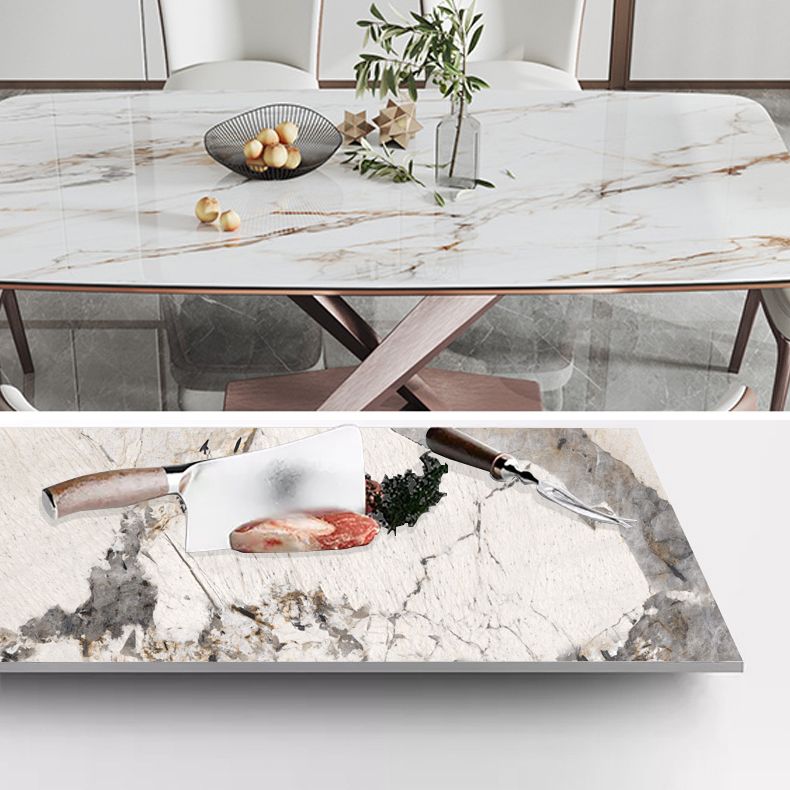 Mesa de comedor blanca de rectángulo glamoroso mesa de comedor de cocina de piedra sinterizada con base de pedestal