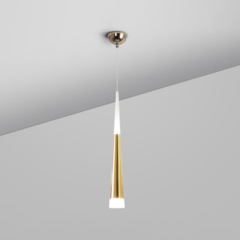 Simplicité LED Pendant Gold Small Drop Drop Lampe avec une teinte acrylique conique pour la salle à manger