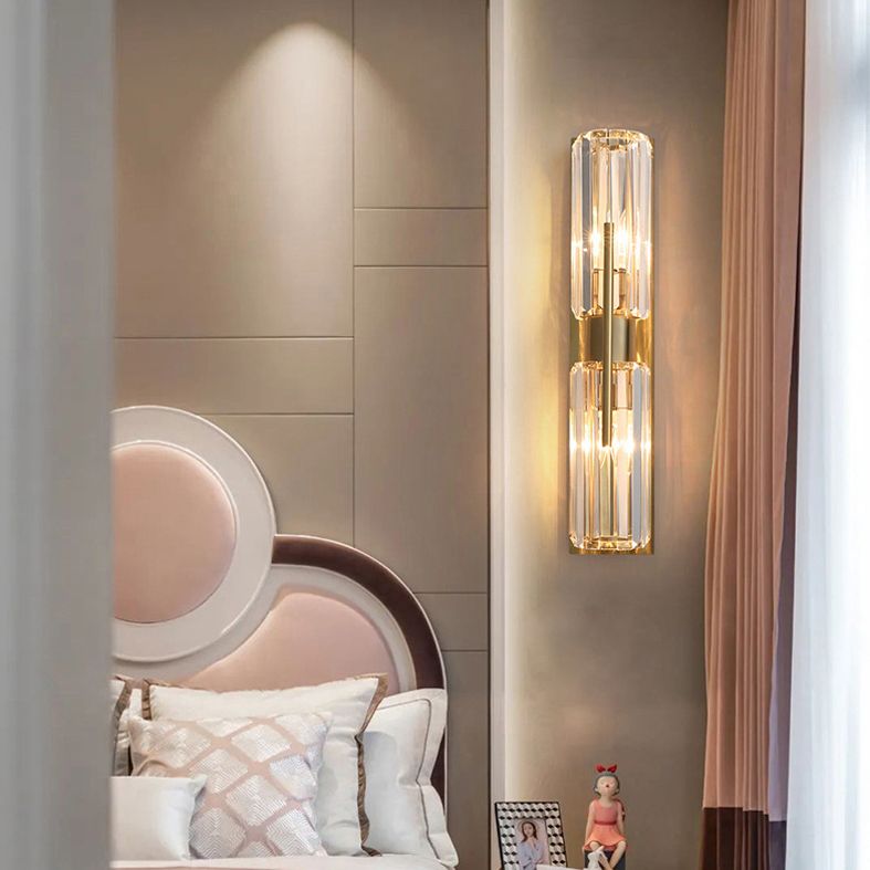 Crystal Half Cylinder Sconce Light Fixture Modern Gold Wall Mounted Light Fixture