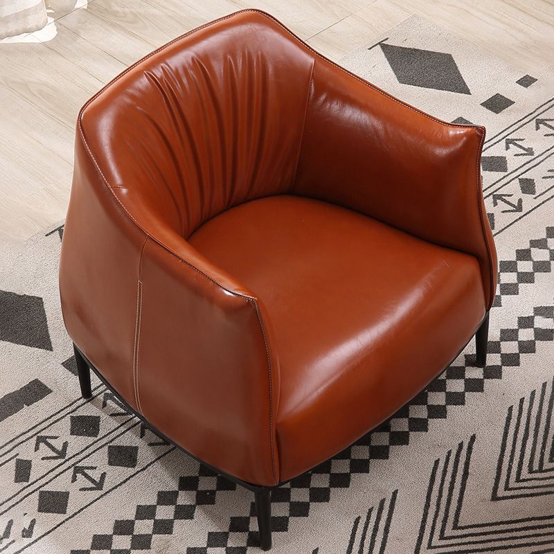 Contemporary Faux Leather Accent Chair Fixed Back Barrel Accent Chair