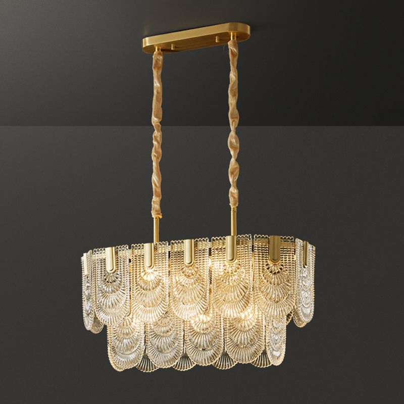 Modern Metal Pendant Light Oval Shape Island Light with Glass Shade for Living Room