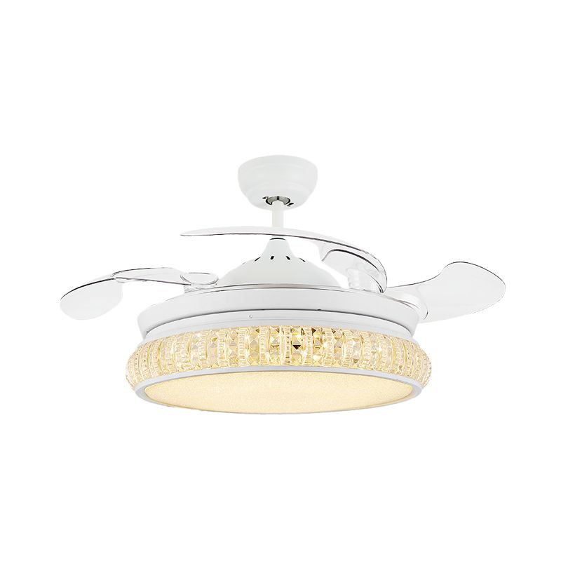 3-blade kristalcirkel ventilator verlichting armatuur moderne woonkamer 19,5 "brede led semi-flush gemonteerde lamp in het wit