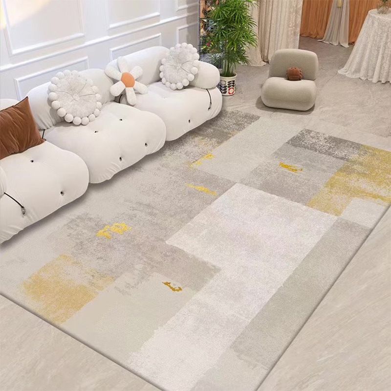 Nordic Beige Rug Polyester Line Area Rug Washable Rug for Drawing Room
