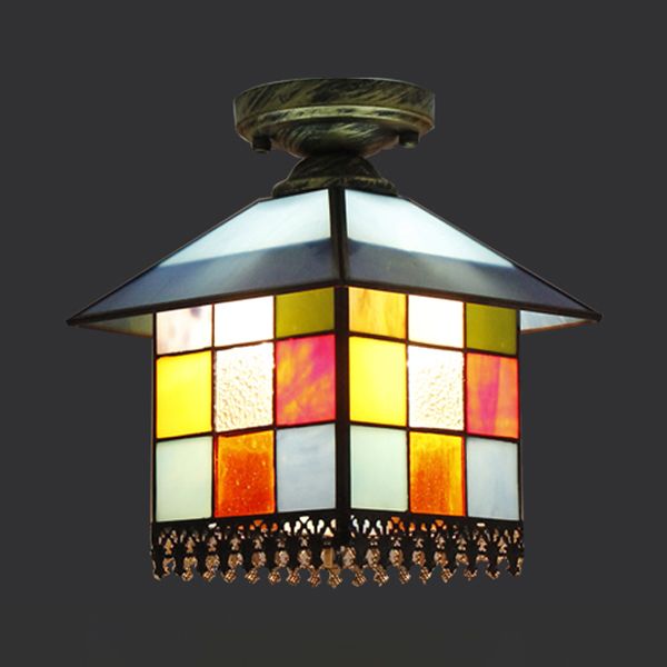 1 Head House Flush Verlichting Rustiek Lodge Style Glas Flush Mount Lamp in Black/Blue/Brass/Clear/Blue-Clear voor Foyer