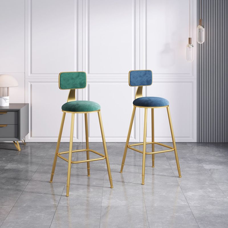 Nordic Armless Backrest Counter Stool Iron Dining Room Bar Stool with Velvet Cushion