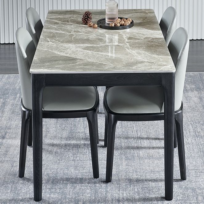 Rectangle Mid-Century Modern Dining Table Two-Color Fixed Table with Sintered Stone