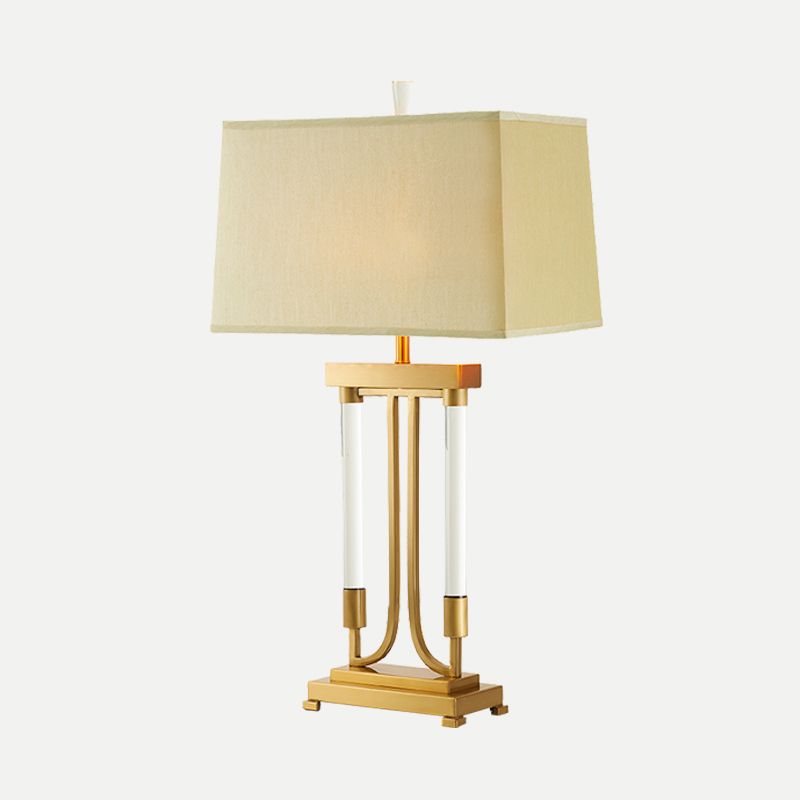 Éclairage de tâche de bulbe contemporain 1 lampe de bureau trapézoïde en or avec de l'ombre en tissu
