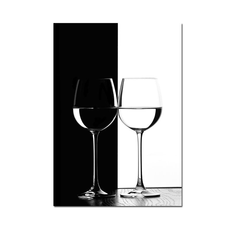 Wine Glasses Wall Art Modern Aesthetics Still Life Canvas Print in Dark Color for Kitchen