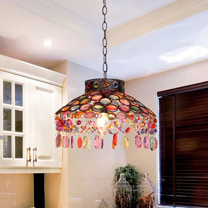 Antike Schüssel Droplampe 1 Kopf Metall Hanges Anhänger Licht im Rost für Wohnzimmer