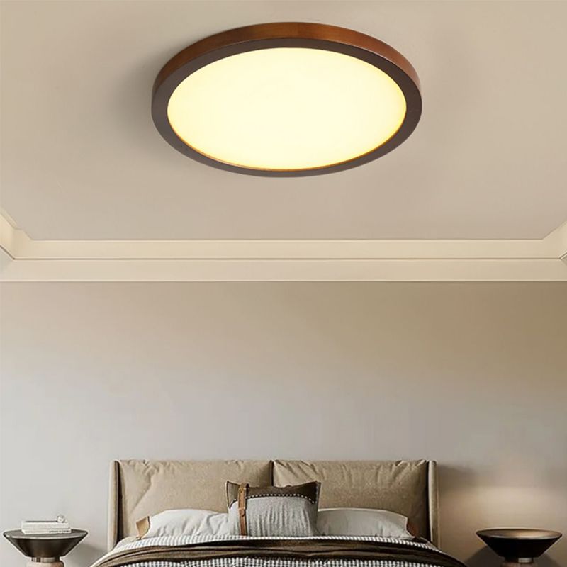 Modern LED Wood Flush Mount Circle Shape Ceiling Light with Acrylic Shade for Living Room