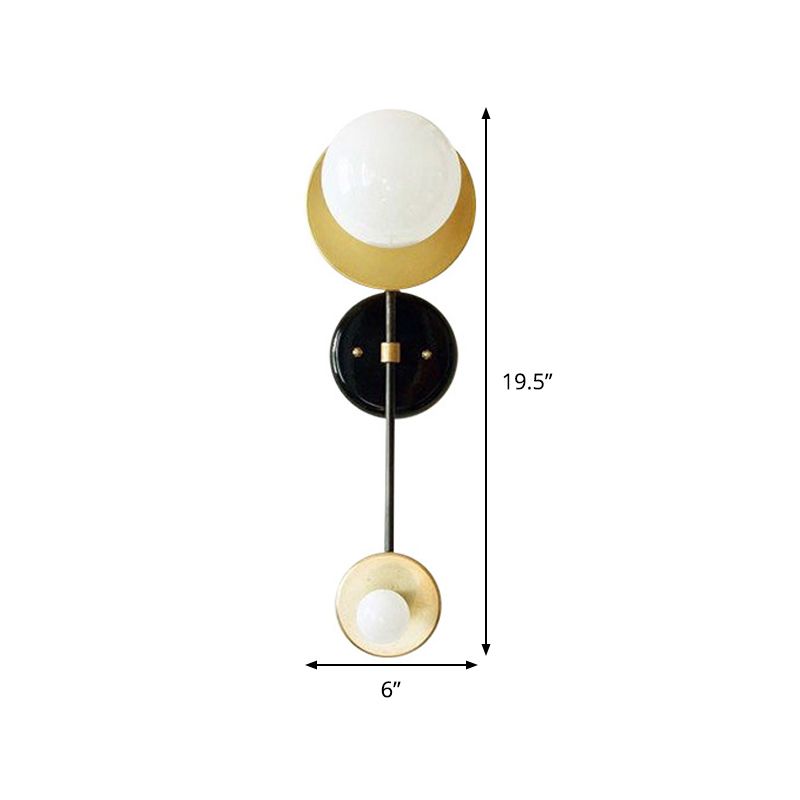 2 Heads Global Sconce Modernism Opal Glass Wall Mounted Light Fixture in Black and Gold