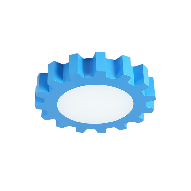 Gear Flush Lighting Kids Metallic Blue/Green LED Surface Mount Ceiling Light with Acrylic Shade