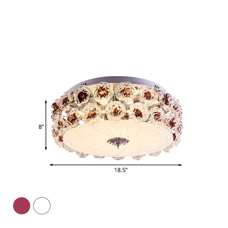 Cristallo Viola/Bianco LED Flush Light Floweret-Embellished Drum Moderno Vicino alla lampada da soffitto