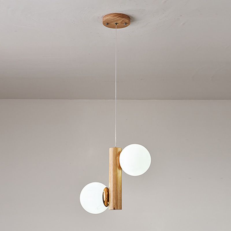 Glass Globe Pendant Chandelier Nordic Wood Hanging Light for Dining Room