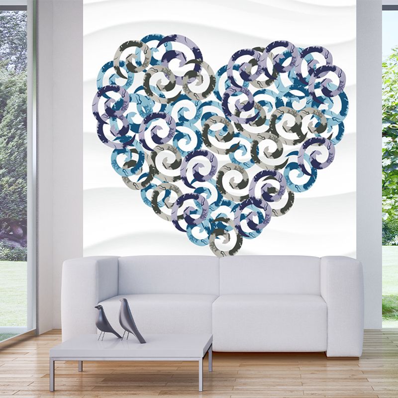 Modernist Loving Heart Drawing Mural for Girls Room Custom Size Wall Art in Purple-Blue