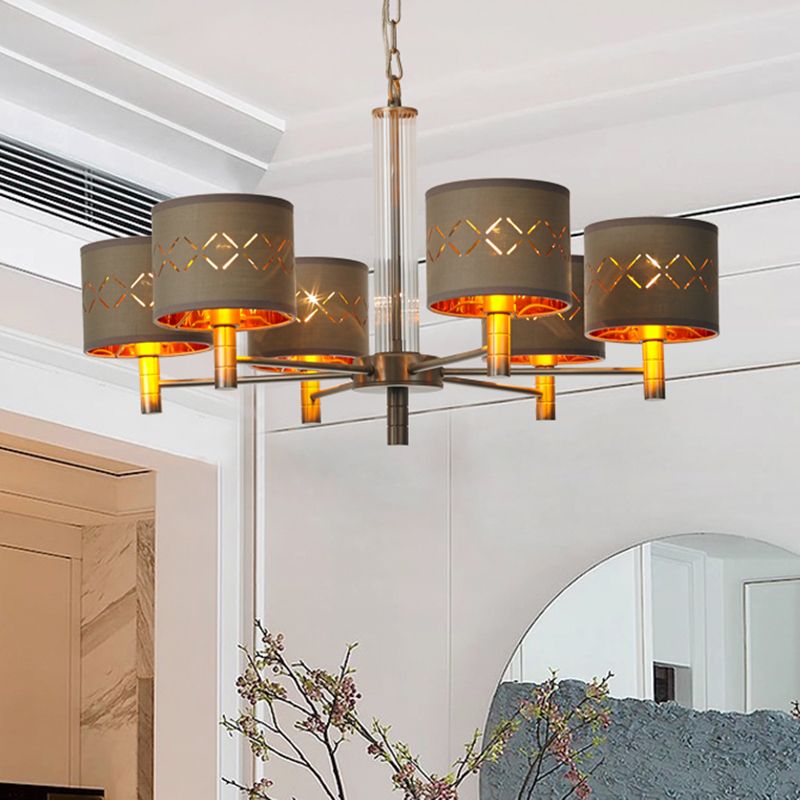 Lampadini da soffitto 6/8 Bulbi con tessuto tamburo tradizionale lampadario a pendente lampadario in marrone