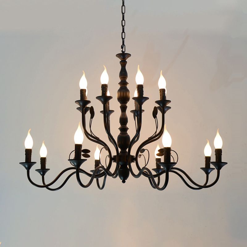 Traditioneller kurviger Armhängung Kronleuchter 10/12/16 Glühbirnen Metall Suspension Anhängerlampe in Schwarz für Wohnzimmer