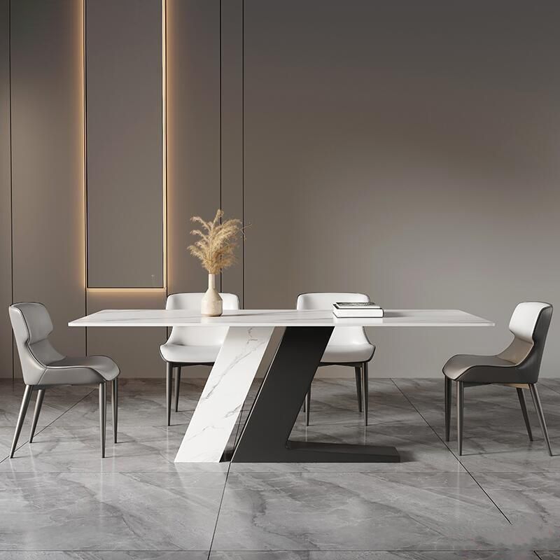 Sintered Stone Top Luxury White Table Rectangle Dining Table with Double Pedestal
