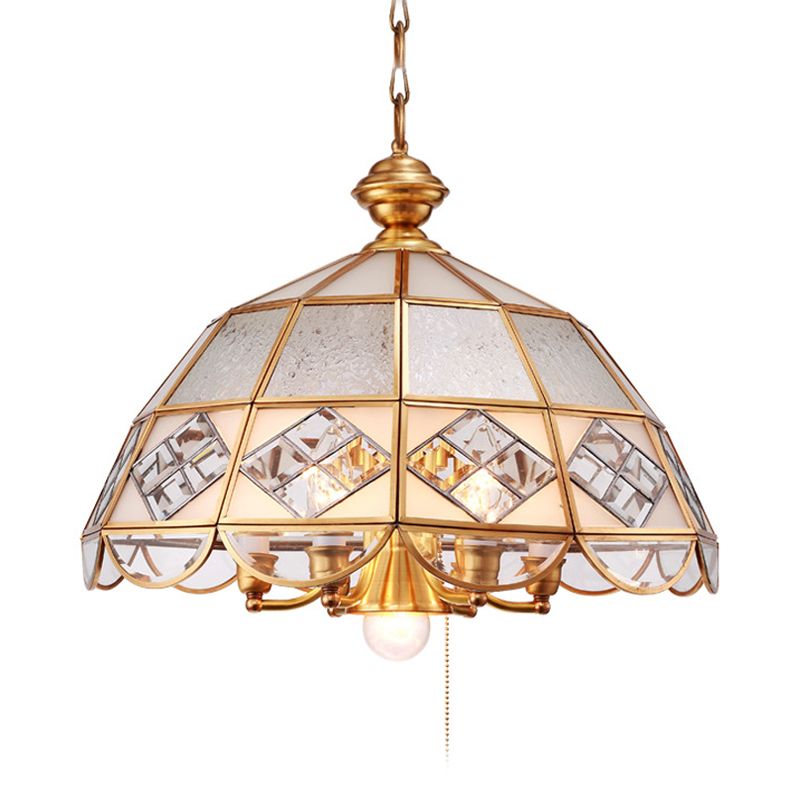 Dome Pendant Chandelier Traditional Milk Glass 7 Bulbs Brass Hanging Ceiling Light