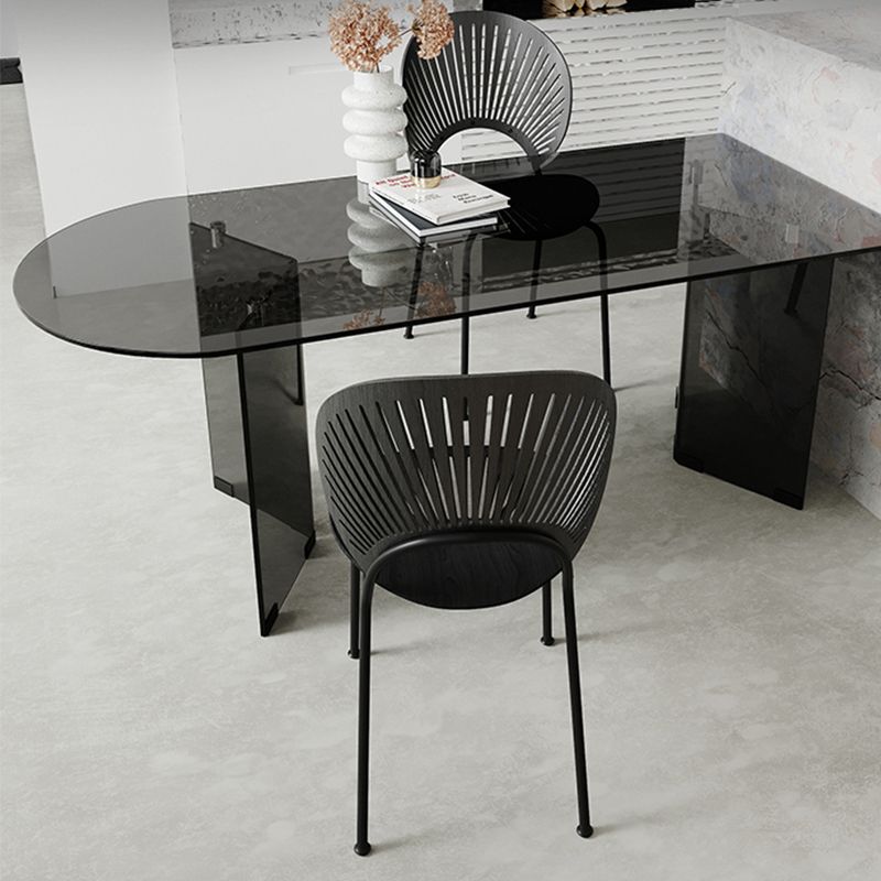 Modern Glass Top Dining Table Double Pedestal Base Dining Table