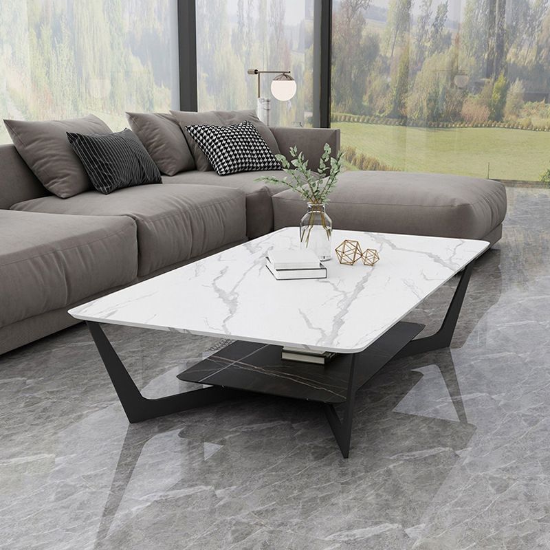 Cross Legs Slate Coffee Table Shelf Included Simple Single Cocktail Table