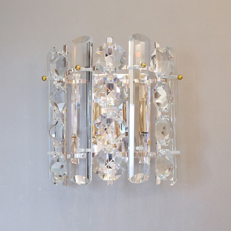 2-Light Wall Lamp Contemporary Living Room Sconce with Half Cylinder Clear Crystal Shade