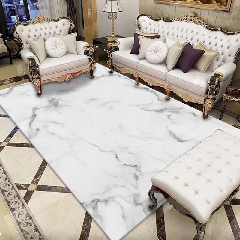 White Geometric Print Rug Polyester Simple Rug Washable Rug for Drawing Room