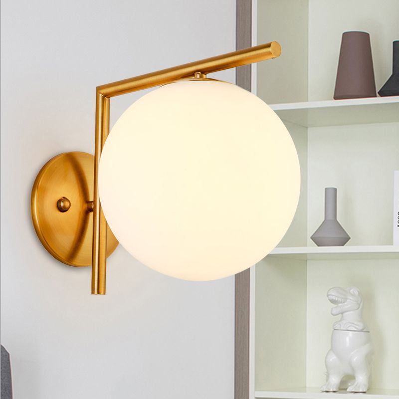 Globe Sconce Light Modernism Milk Glass 1 Head Gold Wall Mounted Lighting, 6"/8" Wide