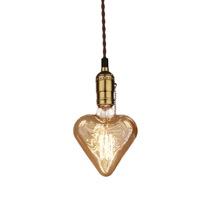 Iluminación de forma de corazón industrial lámpara colgante colgante de vidrio ámbar de 1 luces en latón