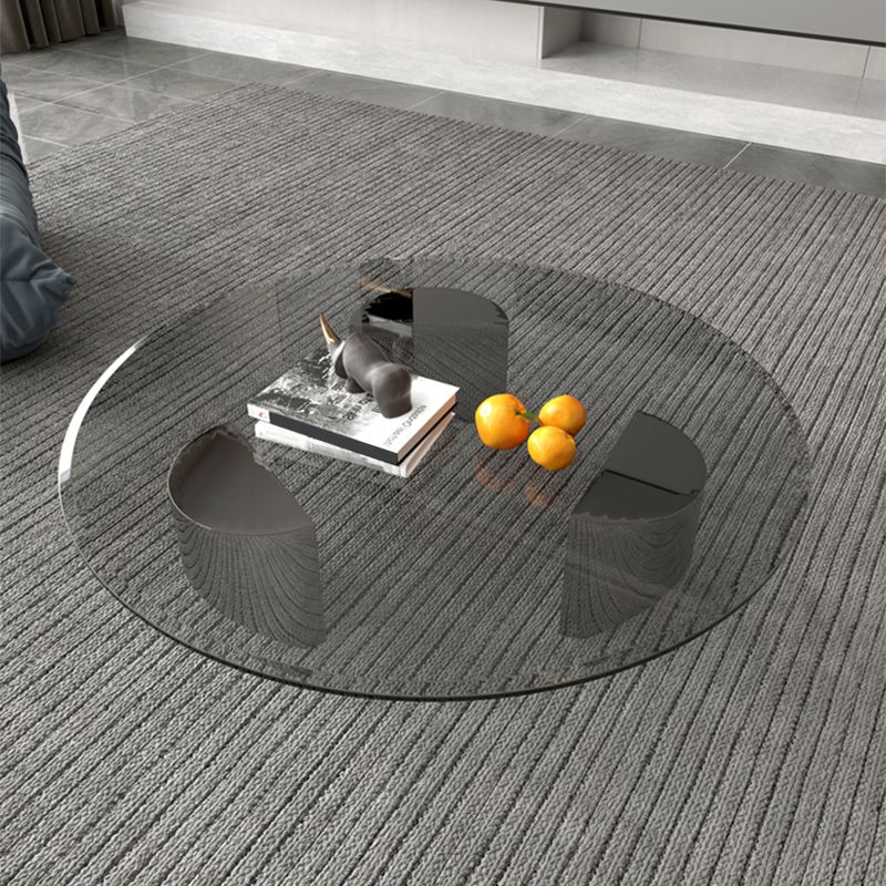 Glass Single Coffee Table Tropical Round Cocktail Table with 3 Legs